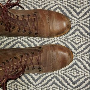 Womens brown lace combat leather boots